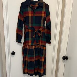 Plaid Long Sleeve Dress with Belt